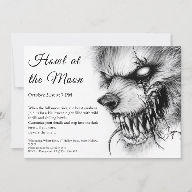 Werewolf Halloween Invitation - Pleine lune Horreu (Devant)