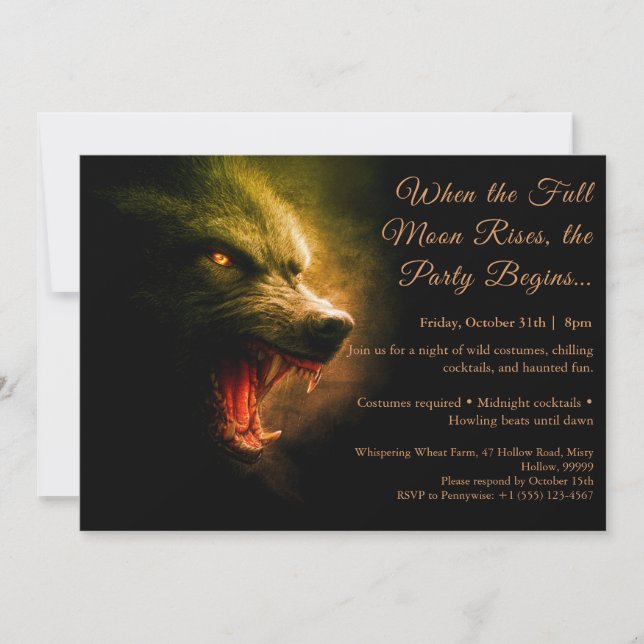 Werewolf Howl Halloween Costume Party Invitation (Devant)
