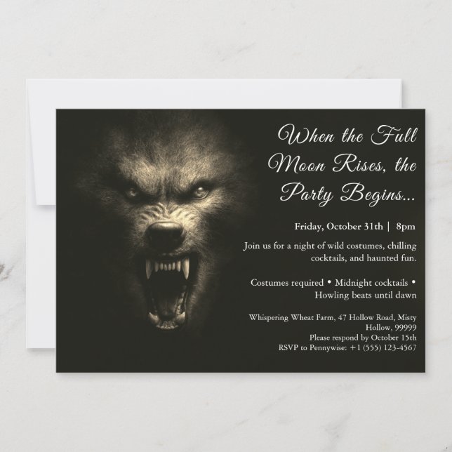 Werewolf Howl Halloween Costume Party Invitation (Devant)
