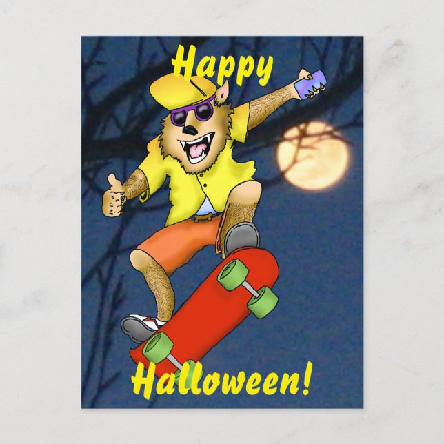 Werewolf Skateboarder Halloween Carte postale (Devant)