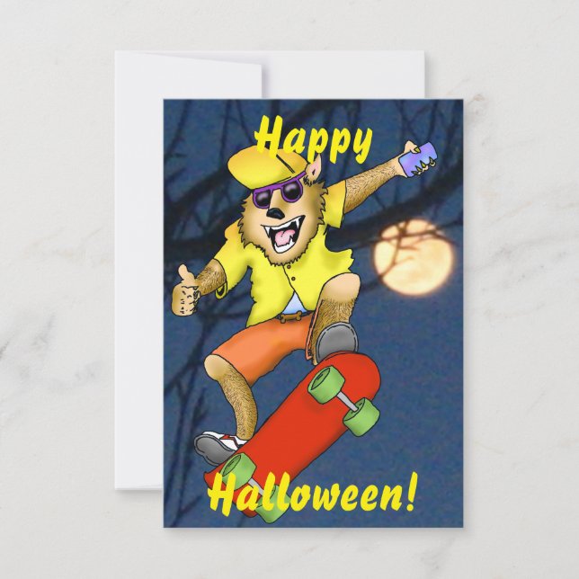 Werewolf Skateboarder Halloween Party Invitation (Devant)