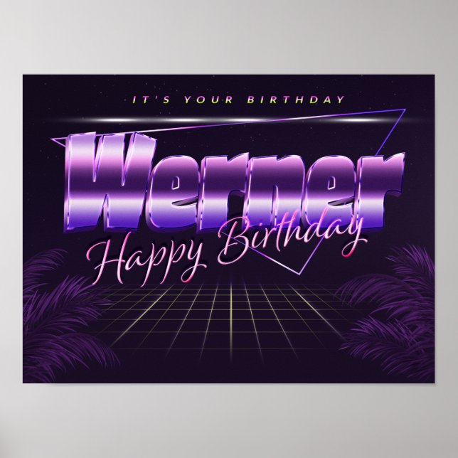 Werner Nom Vorname lila retro Poster Geburtstag (Devant)