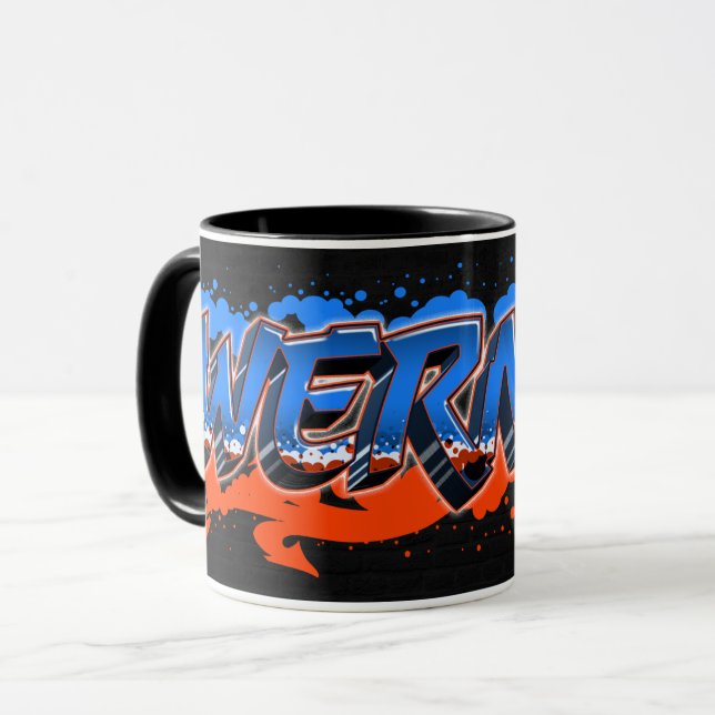 Werner prénom nom graffiti bleu orange tasse (Devant gauche)
