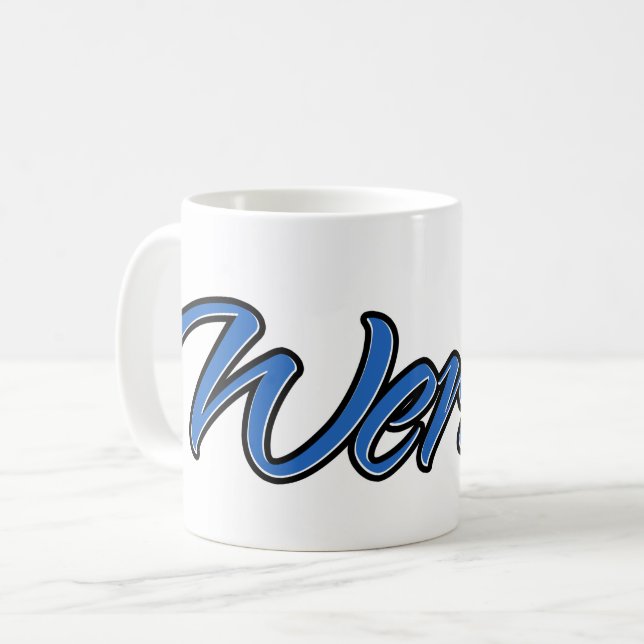 Werner prénom nom tasse bleue tasse à café (Devant gauche)