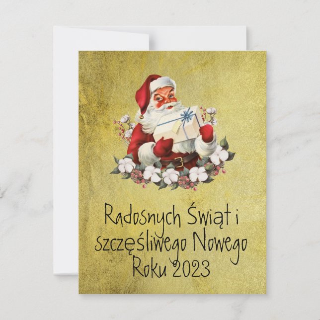 Wesołych Świąt Joyeuse carte de Noël en or polonai (Devant)