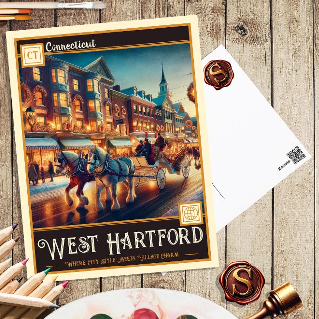 West Hartford, Connecticut | Carte postale Vintage (Créateur téléchargé)