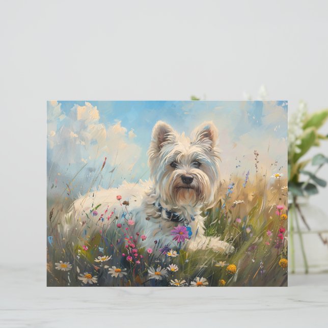 West Highland Terrier Fleur sauvage papier à scand (Debout devant)