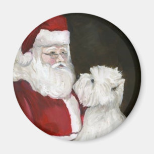 "West Highland Terrier & Père Noël" Dog Art Magnet