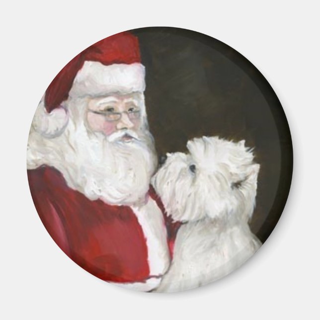 "West Highland Terrier & Père Noël" Dog Art Magnet (Devant)