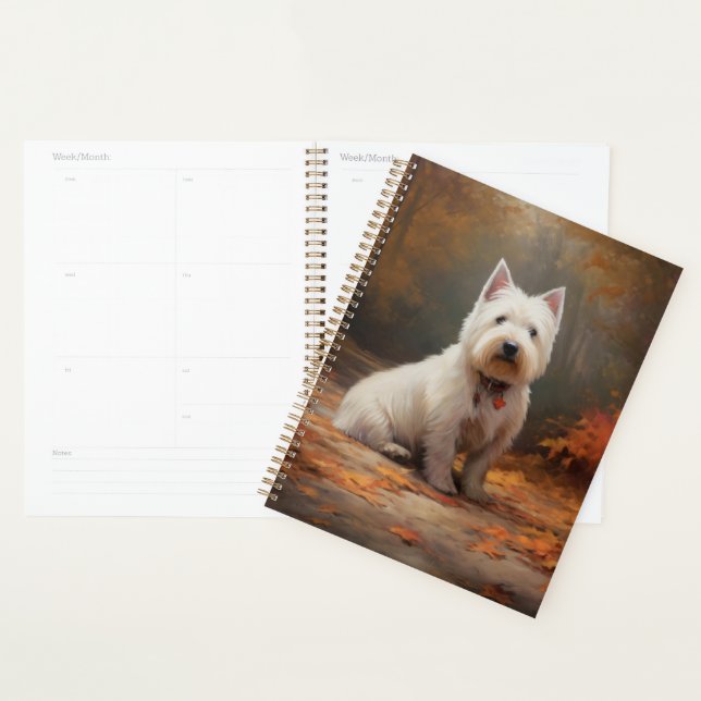 West Highland White Terrier dans les feuilles d'au (Devant avec enveloppe)