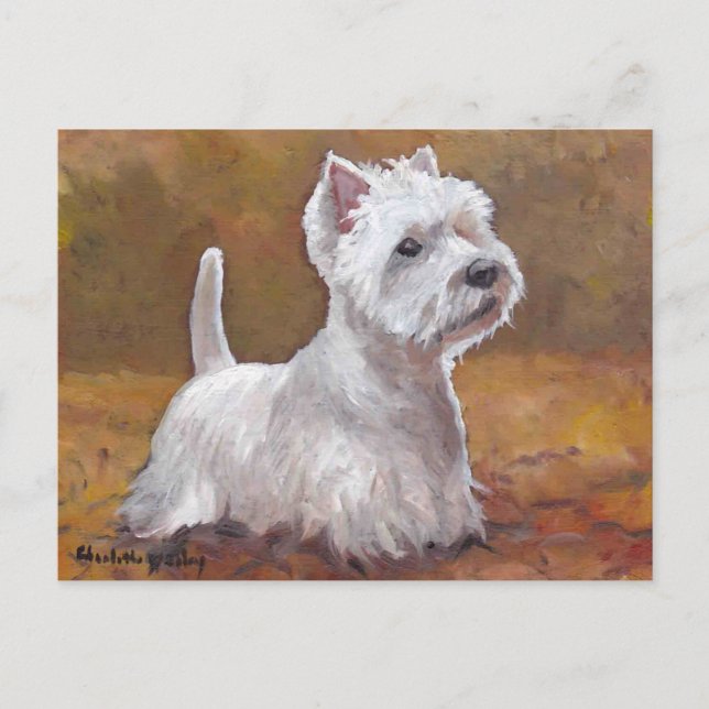 West Jouer en Feuille Dog Art carte postale (Devant)