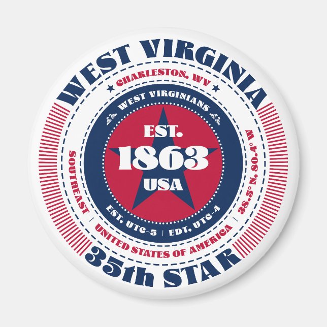 West Virginia Circle Typographie Souvenir Magnet (Devant)
