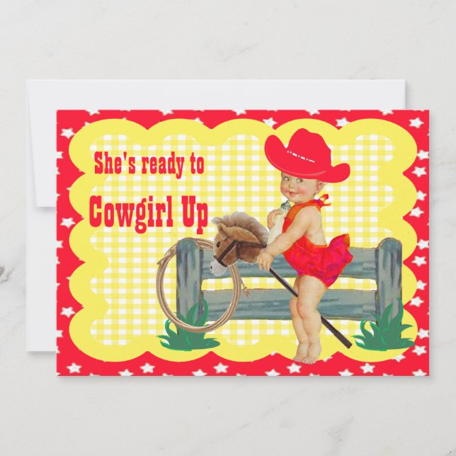 Western Baby Cowgirl sur bâton Horse Invitation de (Devant)