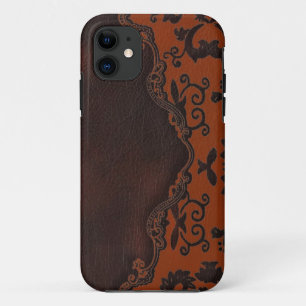 western Brown cuir orange Damask iphone5 coque