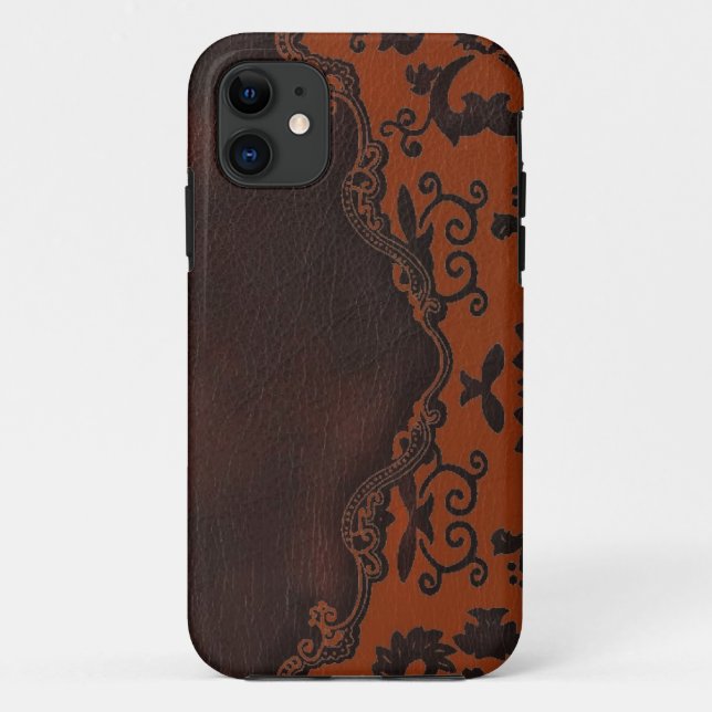 western Brown cuir orange Damask iphone5 coque (Dos)