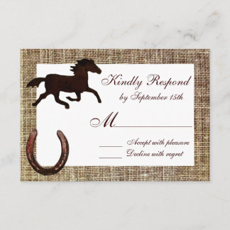 Western Burlap Cowboy Horse Horseshoe Wedding RSVP