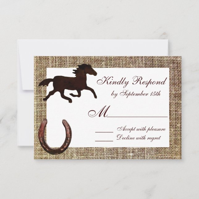Western Burlap Cowboy Horse Horseshoe Wedding RSVP (Devant)