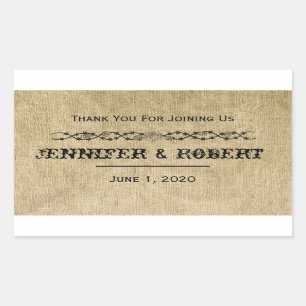 Western Burlap Mariage Étiquette de bouteille d'ea
