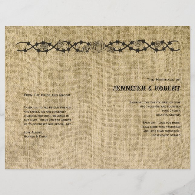 Western Burlap Wedding Program (Devant)