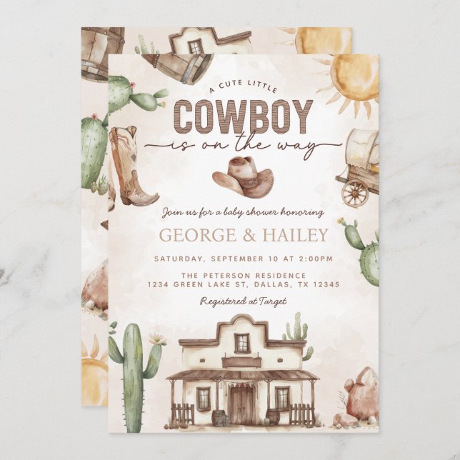 Western Cowboy Baby shower Invitation (Devant / Derrière)