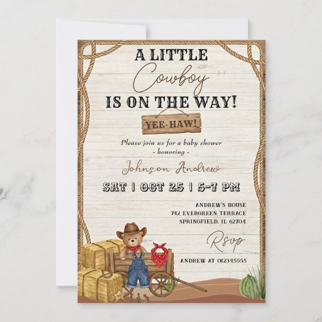Western Cowboy Baby Shower Invitation (Devant)
