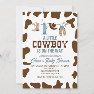 Western Cowboy Blue Plaid Baby shower Invitation