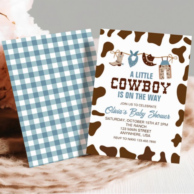 Western Cowboy Blue Plaid Baby shower Invitation (Créateur téléchargé)