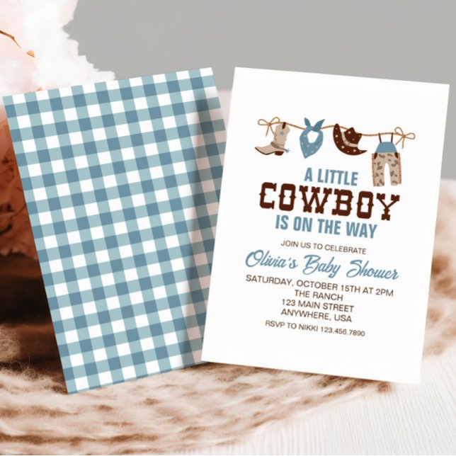 Western Cowboy Blue Plaid Baby shower Invitation (Créateur téléchargé)