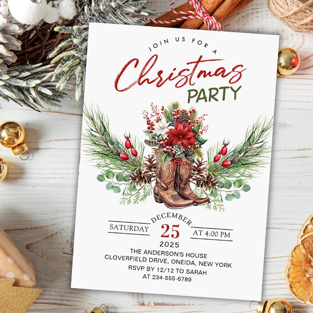 Western Cowboy Boots Christmas Party Invitation (Créateur téléchargé)