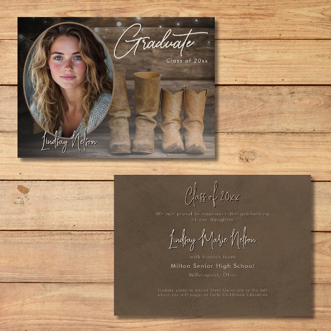 Western Cowboy Boots Photo Graduation Faire-part (Western Cowboy Boots Photo Graduation Announcement)