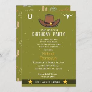 Western Cowboy Casquette Invitation d'anniversaire