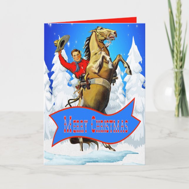 Western Cowboy Et Horse Joyeuse Carte De Noël (Devant)