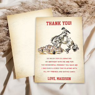 Western Cowboy fête d'anniversaire Carte de remerc
