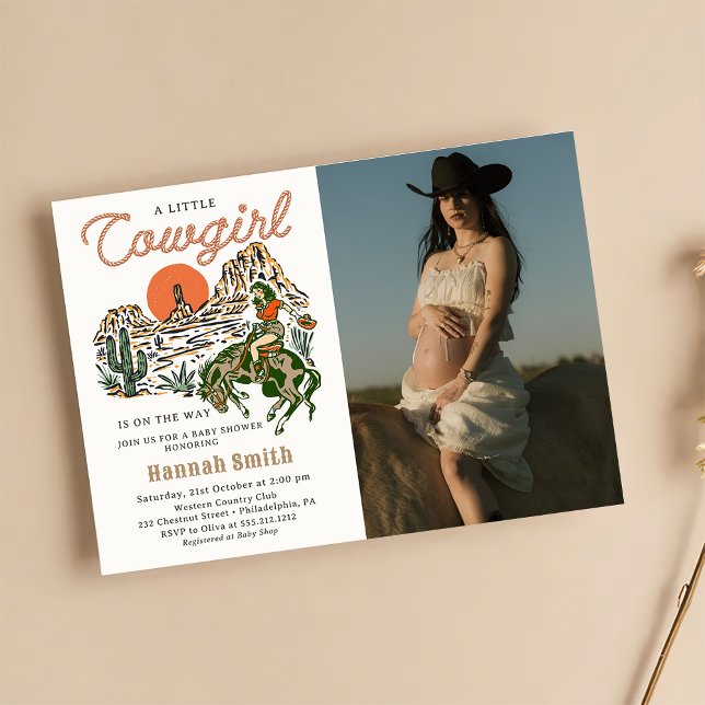Western Cowgirl Baby shower photo Invitation (Créateur téléchargé)