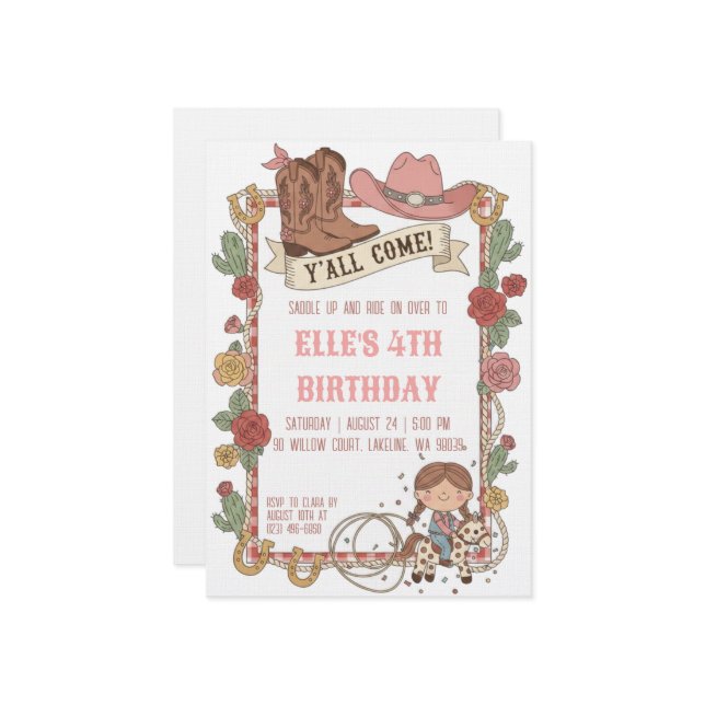 western cowgirl birthday invitations (Devant/Arrière en situation)