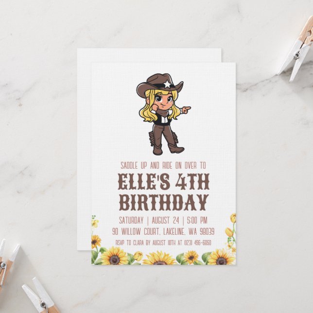 western cowgirl birthday invitations (Devant/Arrière en situation)