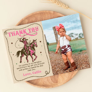 Western Cowgirl Birthday Photo Carte de remercieme