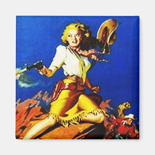 Western Cowgirl Shoot Out Magnet (Devant)