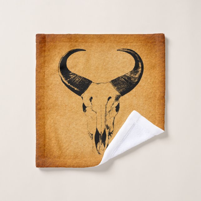 Western Desert Skull Bull Horns Vintage Western (Gant de toilette)