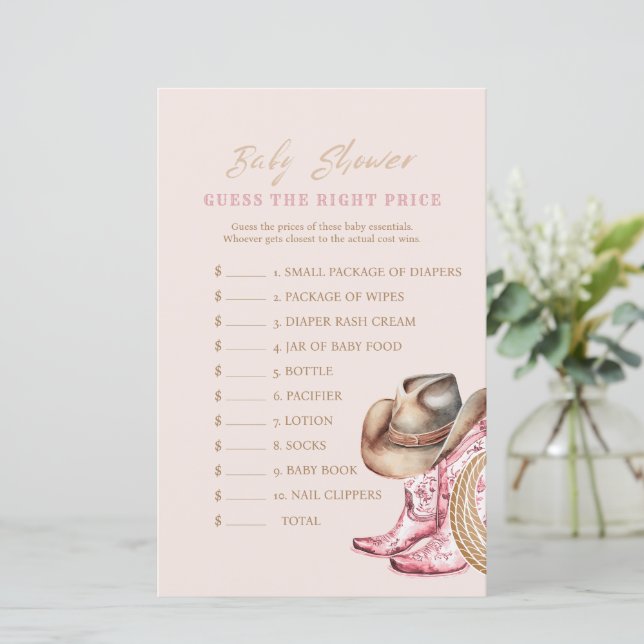  Western Guess the Price Baby Shower Game card (Debout devant)