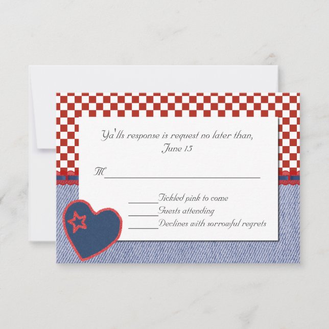 Western Heart and Checks Wedding Carte RSVP (Devant)