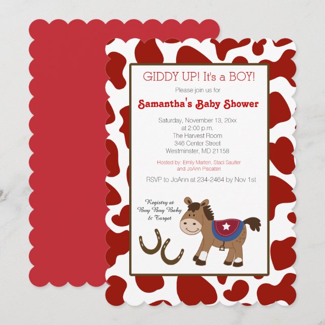 Western Horse Cow Print Die Cut Invitation (Devant / Derrière)