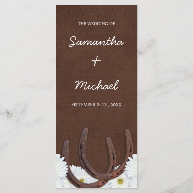 Western Horseshoes et Daisies Programme de mariage (Devant)