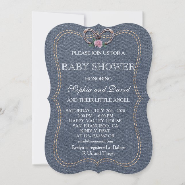 Western Old Denim Horseshoes Invitation BABY SHOWE (Devant)