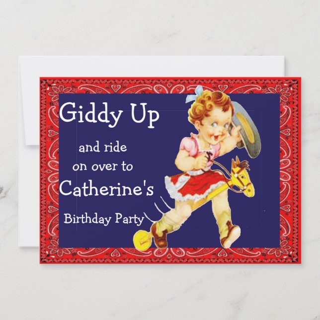 Western Party Cowgirl Sur Stick Horse Invitation (Devant)