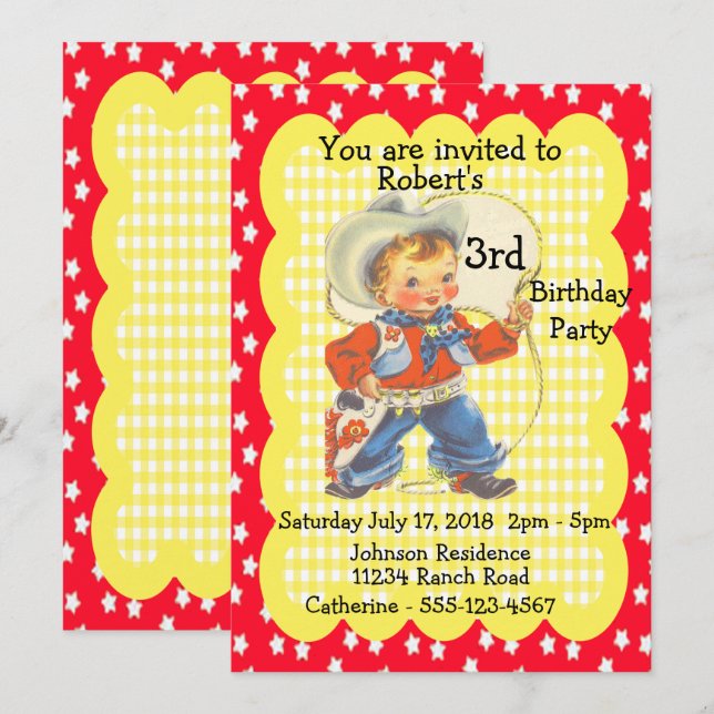 Western Party Little Cowboy Invitation d'anniversa (Devant / Derrière)