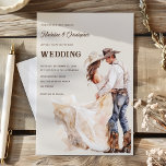 Western Ranch Faire-part de mariage<br><div class="desc">Ce design d'invitation est le mélange parfait du charme du ranch occidental et de l'élégance boho,  créant une introduction accueillante et mémorable à votre journée spéciale. L'illustration du couple ajoute une touche unique et chaleureuse dont les clients se souviendront sûrement.</div>
