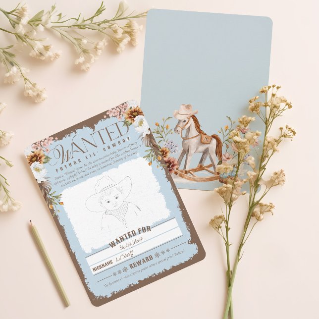 Western Recherché Poster Baby Boy Douche Carte de  (Western Wanted Poster Baby Boy Shower Game Card)