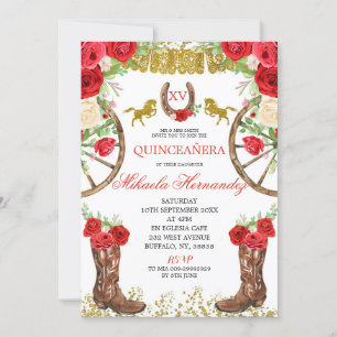 Western Red Rose Charra Quinceanera Invitation