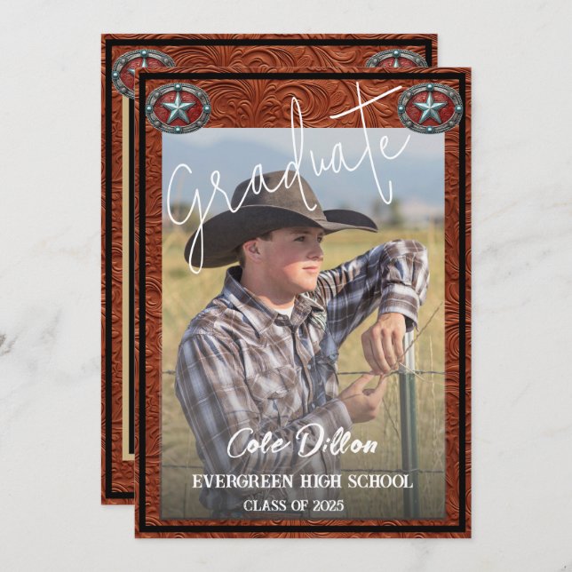 Western Style Cowboy Photo Graduation Invitation (Devant / Derrière)